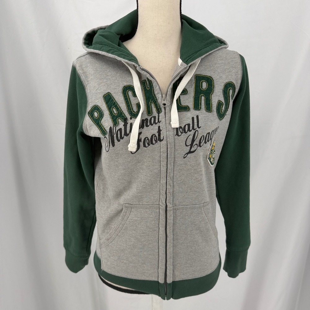 G-III 4Her Carl Banks Green Bay Packers Full Zip Hoodie Grey Green Womens Small